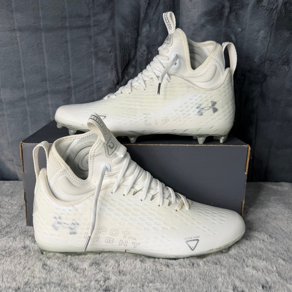 Under Armour Spot-Light Mens White Football Cleats High Top 3025082-100 Size 10